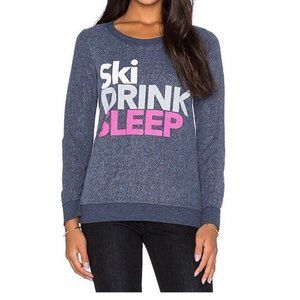 Ski Drink Sleep Chaser Womens‎ Pullover Sweatshirt Blue Heathered Crew Neck XS